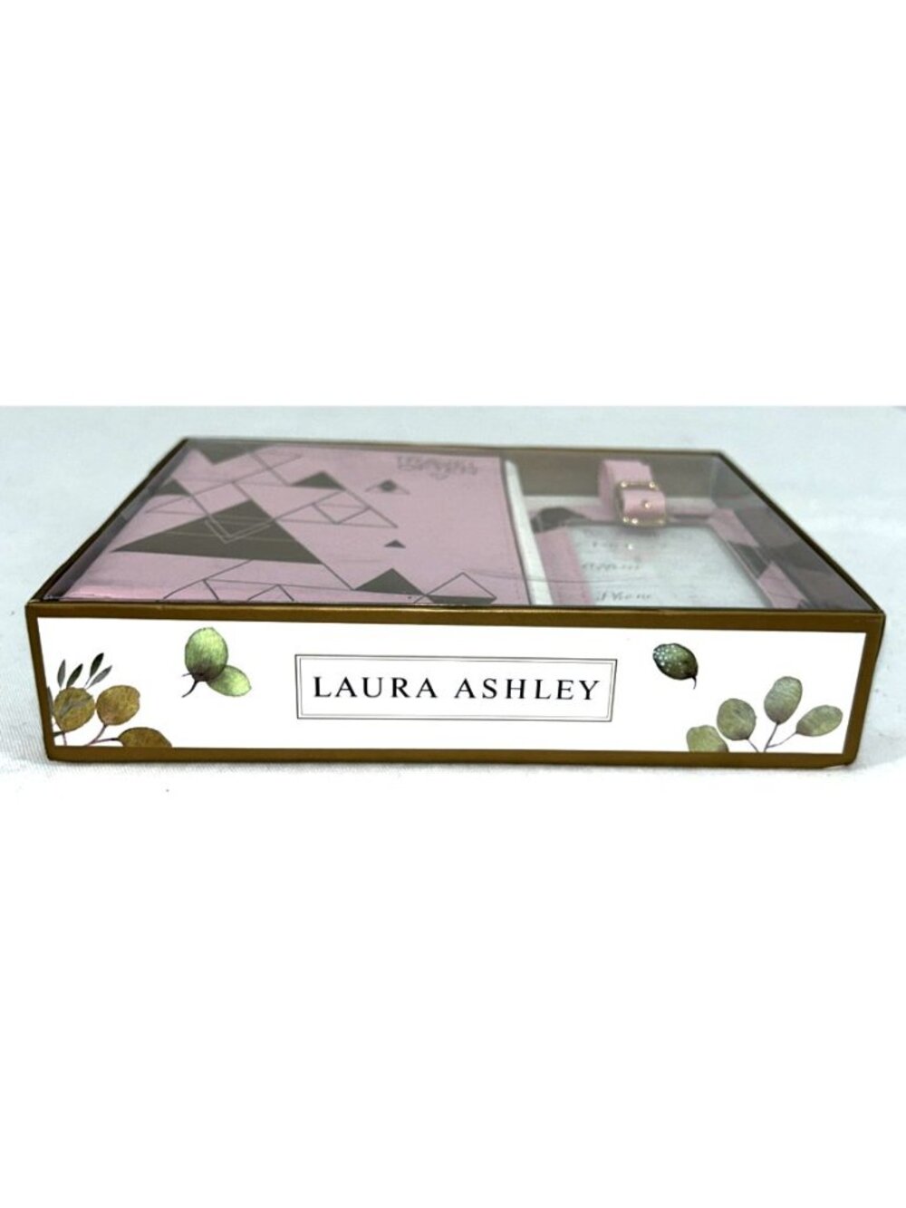 Laura Ashley Deluxe Set Passport Holder and Luggage Tag Pink Faux Leather NEW - Picture 2 of 7